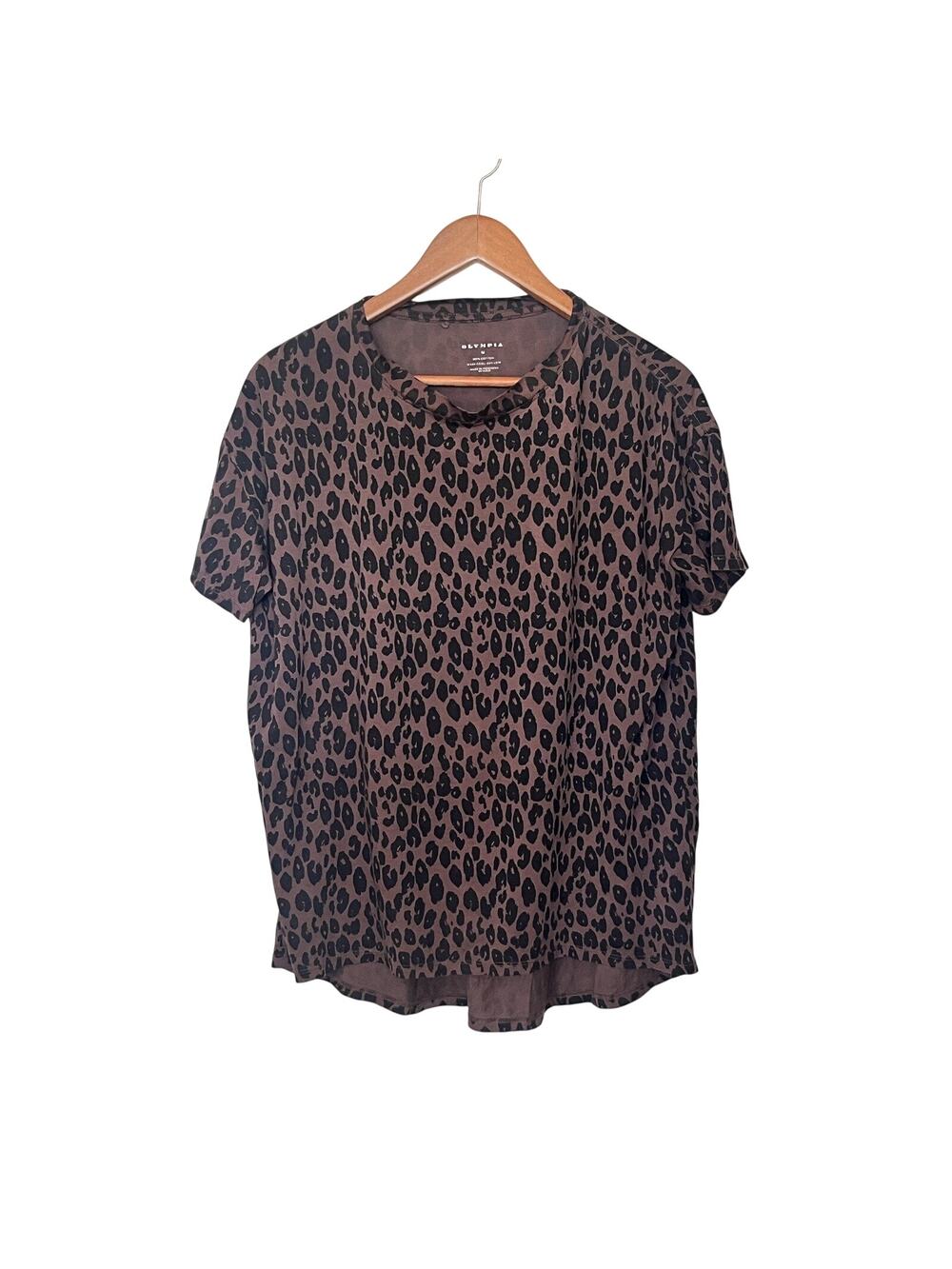 Olympia Activewear Cotton T Shirt Women’s Sz Medium Brown Animal Print Leopard